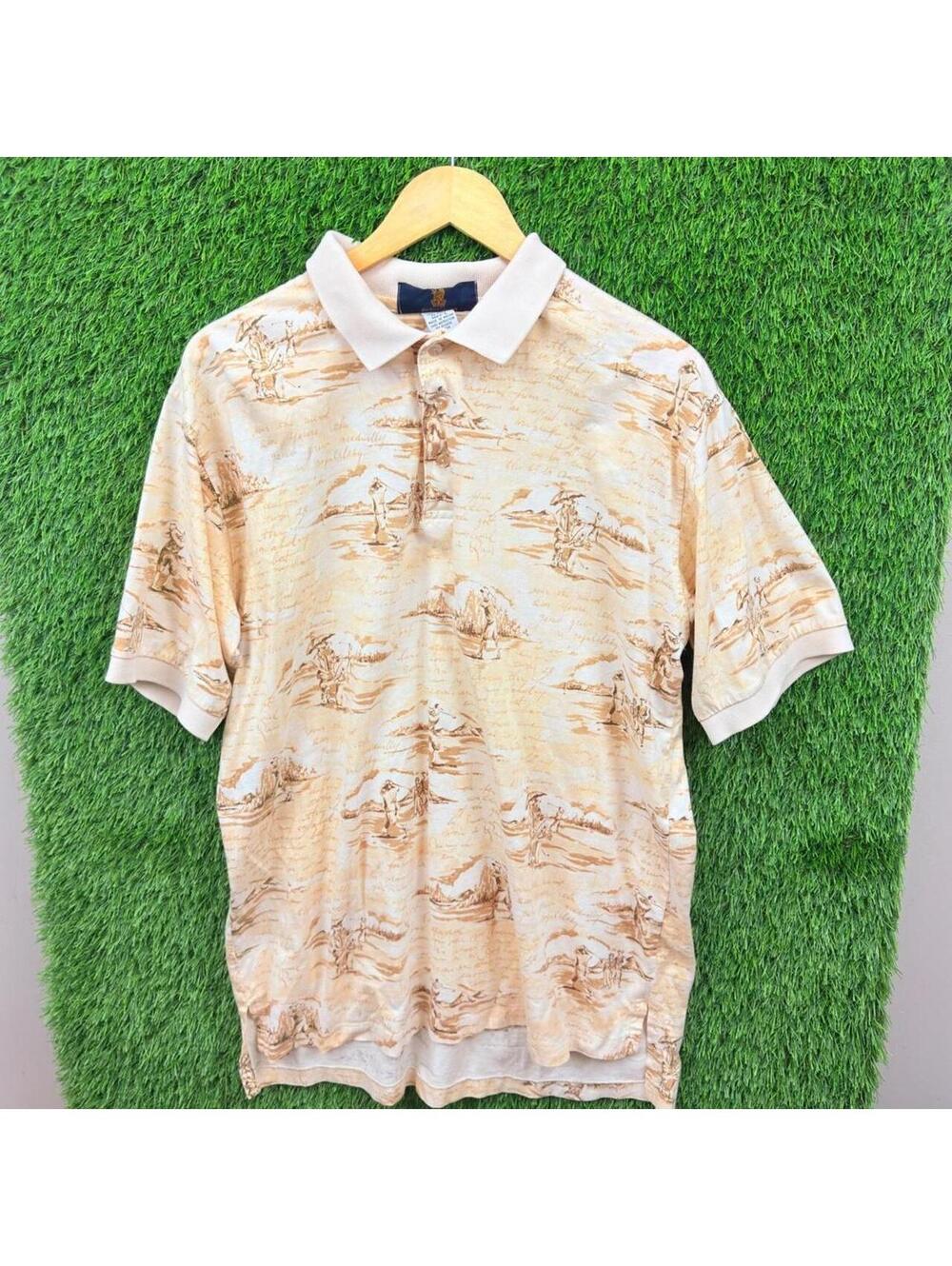 Vintage The Ritz-Carlton Golf Toile Polo Shirt Cream Size Large